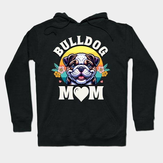 Colorful Bulldog Mom Retro Sunset Dog Lover Hoodie by JJDezigns